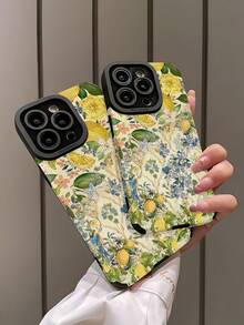 花朵 1 件复古蓝色花卉图案纹理软皮手机壳适用于 Apple 15/15PLUS/15PRO/15PROMAX 和手机，防摔 - 彩色 - 查看 4