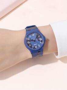 Reloj de cuarzo con estampado de camuflaje para hombres y mujeres, estilo deportivo - Azul - Ver 2
