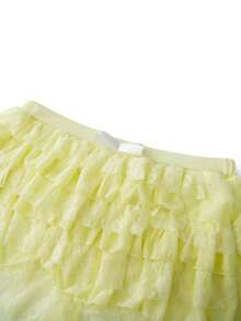 Womens Layered Ruffle Shorts Casual Elastic Waist Bow Front Solid Color Lace Shorts Going Out Pants - Yellow - View 6
