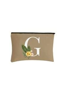 Initial Letter A-Z Flower Print Makeup Bag,Portable Toiletry Bag,Initial Pouch,Zippered Cosmetic Bag,Multi-Purpose Wash Bag,Storage Bag,Daisy Flower Pattern,Cosmetic Pouch For Small Items Storage,Clutch Bag, Lightweight Foldable Storage Bag, Teacher Gift Clutch Bag,Storage For Nurses, Doctors, Teachers Bag, ,Initial Cosmetic Bag,Suitable For Travel, Bridal Party, Or Daily Use, Beach, Mother'S Day Gift, Easter Gift, Birthday Gift