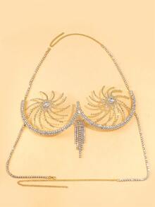 1pc European & American Windmill Crystal Bra Chain, Sexy Crystal Bikini Body Chain