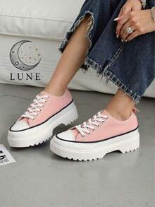 Women's Thick Sole Casual Canvas Sneakers For Daily Wear - Baby Pink - View 2