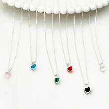 Necklace With Colorful Zirconia Stone Women's Heart With Heart Studded 925 Silver Plated - Màu xanh nhạt - Xem 4