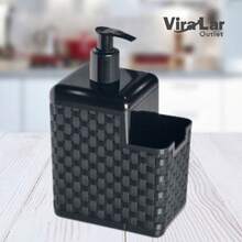 2 In 1 Detergent Soap Dispenser Holder With Sponge And Squeegee Holder - Black - View 2