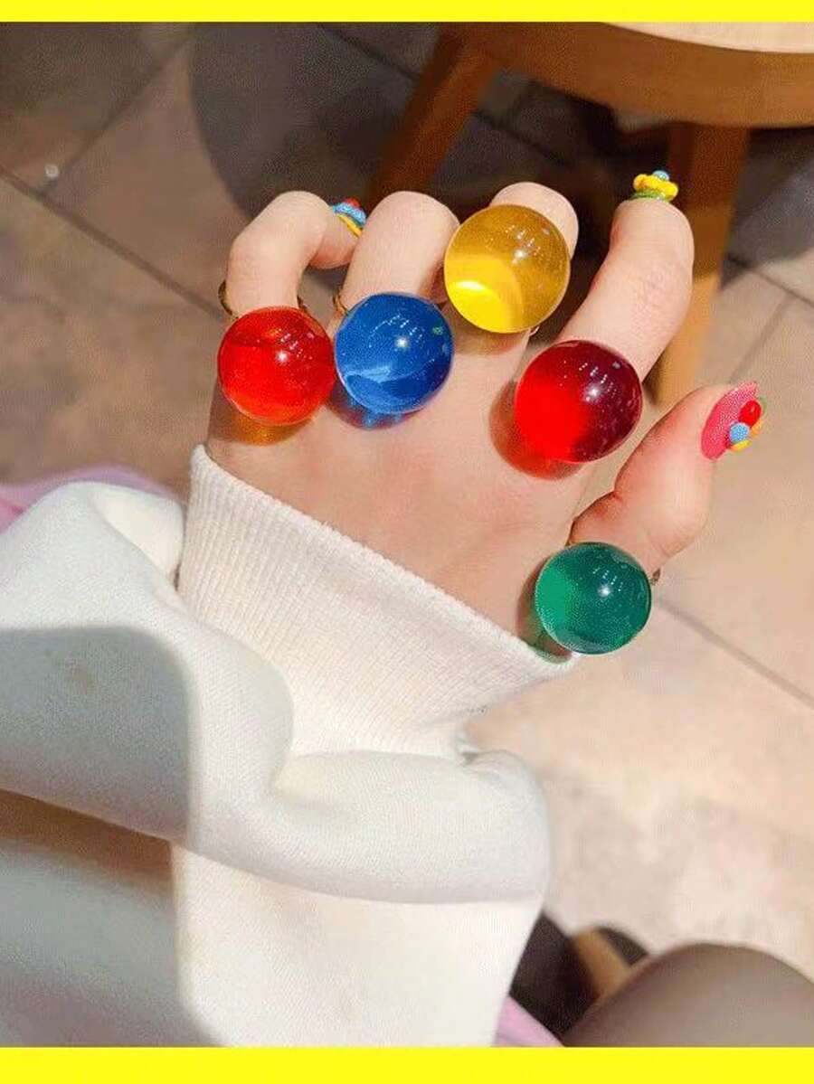 1 pieza Anillo abierto de acero inoxidable de resina clara de estilo minimalista elegante y artístico, adecuado para el uso diario, la calle, el festival de música, la fiesta o la ropa de noche - Multicolor - Ver 1