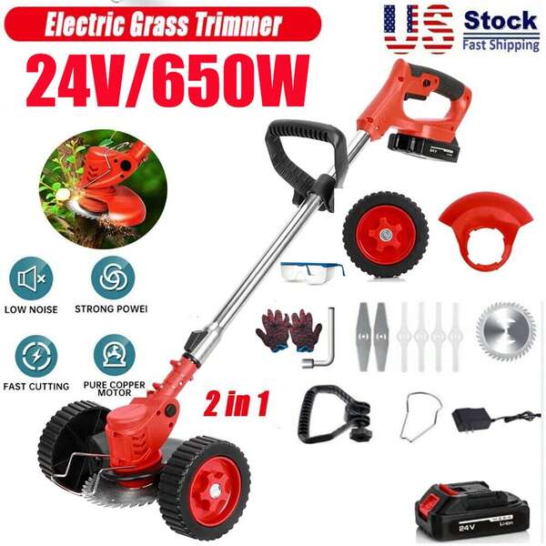 Cordless Weeds Wacker Battery Powered, 3-In-1 StringTrimmer/Lawn Edger With 3 Types Blades, Electric Brush Cutter With 2 PCS 1.30Ah Battery, 21V Weeds Electric Eater For Lawn Care And Yard Work