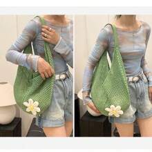 Torba Hollow Out Weave w stylu boho, torebka plażowa, torba typu tote o dużej pojemności, torba plażowa w stylu Slouchy, zakupy, damska, codzienna torba plażowa o dużej pojemności, torba typu tote z szydełkowanym kwiatem, modne torebki typu tote, torba podróżna na zewnątrz