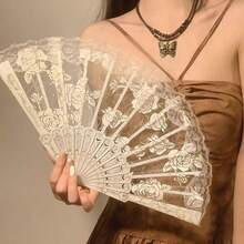 1pc Exquisite Gold Rose Lace Fan, Elegant And Beautiful Lace Material, Cool Fan Accompanies Your Daily Travel, Gatherings And Parties, Suitable For Photography And Dancing, A Must-Have Decorative Item For Fashionable Women's Charm! Vintage Black Lace Folding Fan JK Lolita Cheongsam Fan Antique Style Photo Props Lace Lace Women Folding Summer Wedding Gifts Dance High End Props Folding Fan Fan Hand Fanfolding Fan - Golden Rose Lace Fan - View 17