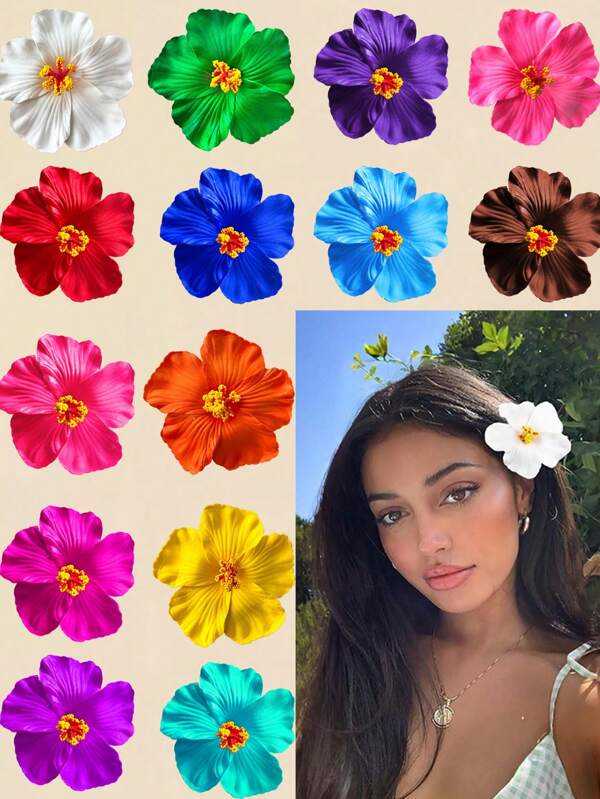 10 piezas de Clips para el cabello con flores hawaianas de colores aleatorios - Clips para el cabello con flores artificiales para mujeres, clips de flores de Plumeria, adecuados para fiestas de playa y vacaciones, accesorios para el cabello con flores tropicales de verano, regalos para bodas, fiestas, día de la madre, regalos para niñas - Pinzas y pasadores de pelo
