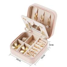 1 pièce Boîte de rangement de bijoux de voyage, cadeau pour femme, mini organisateur de bijoux, support pour colliers et boucles d'oreilles avec miroir, rose, articles de voyage essentiels, cadeau de la fête des mères pour les femmes, organisateur de stockage, articles de voyage essentiels, retour à l'école, stockage en dortoir