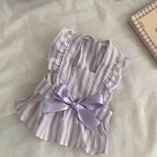 Summer Lightweight Striped Mini Cap Sleeve Pet Dress, Butterfly Sleeve Design, Soft Lavender Color, Comfortable