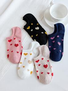 5双装女士极简爱心图案短袜，隐形袜，适合作为圣诞礼物，四季皆宜，秋冬季节也适用。 - 彩色 - 查看 7