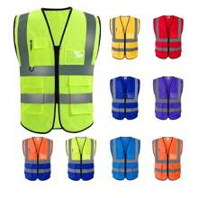 High Visibility Reflective Safety Vest With Pockets And Zipper Front, Neon Yellow, Meets ANSI/ISEA Standards