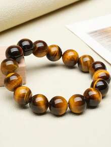 天然虎眼石手链男女串珠天然石饰品疗愈佛弹力绳情侣水晶珠手链 - 棕色 - 查看 7