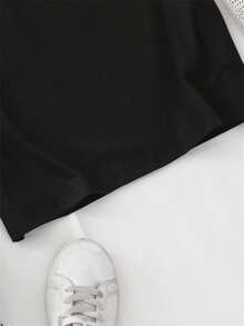 Camiseta Casual de Manga Corta para Mujeres, Personajes de Dibujos Animados y Estampado de Letras Grandes, Cuello Redondo, Tejido de Estiramiento Medio, Lavable a Máquina, Cómoda para Todas las Estaciones, Ropa de Verano, Material No Transparente - Negro - Ver 5