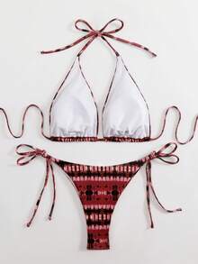 Conjunto de bikini triangular de unicolor sexy, con atar, para playa y verano