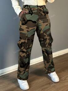 Pantalones cargo rectos de camuflaje casuales para mujer