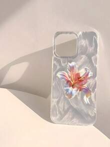 1pc Cute Colorful Lily Floral Pattern Transparent Smooth Glossy Anti-Fingerprint Scratch-Resistant Waterproof Flexible Phone Case Compatible With Apple 16/16 PLUS/16 PRO/16 PRO MAX - Multicolor - View 3