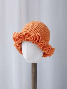 1 件纯色手工编织钩针帽,波西米亚风格褶皱软边帽,带褶边,休闲可爱复古街头时尚涤纶针织渔夫帽 - 彩色 - 查看 17