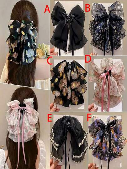 1pc Women Flower & Bow Decor Hair Clip With Gold Foil, Elegant Sweet Hair Accessory, Suitable For Thick Hair, Claw Clip Fall Winter Hair Clip Hair Accessories For Women For Vacation Outfits Woman