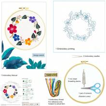 Kit de bordado floral que incluye aro de bordado, aguja, hilo, juego de herramientas de tijeras. Paquete de material de manualidades con tema de paisaje de plantas verdes, regalo de artesanía y decoración del hogar