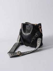 Bolso de cubo de unicolor con textura de moda de verano, bolso de hombro versátil retro de mujer, regalo de Navidad de invierno