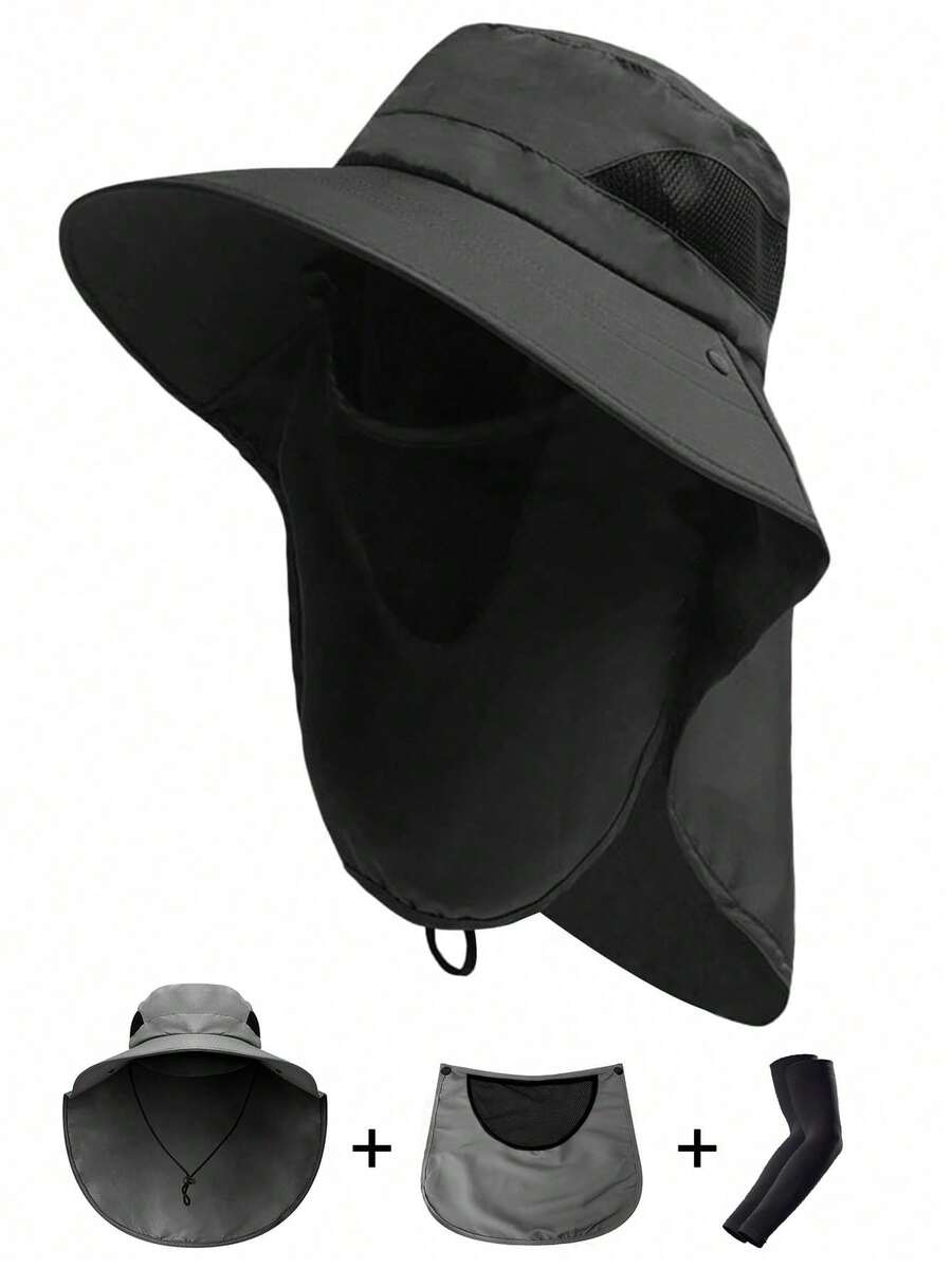 太阳帽，Armis UPF 50 宽边帽 - - 防晒，防水宽边渔夫帽，可打包宽边帽，适合钓鱼、徒步旅行、园艺、海滩、渔夫帽、海滩和徒步旅行帽、划船、划船、皮划艇帽 - 帽子+臂袖 - 查看 1