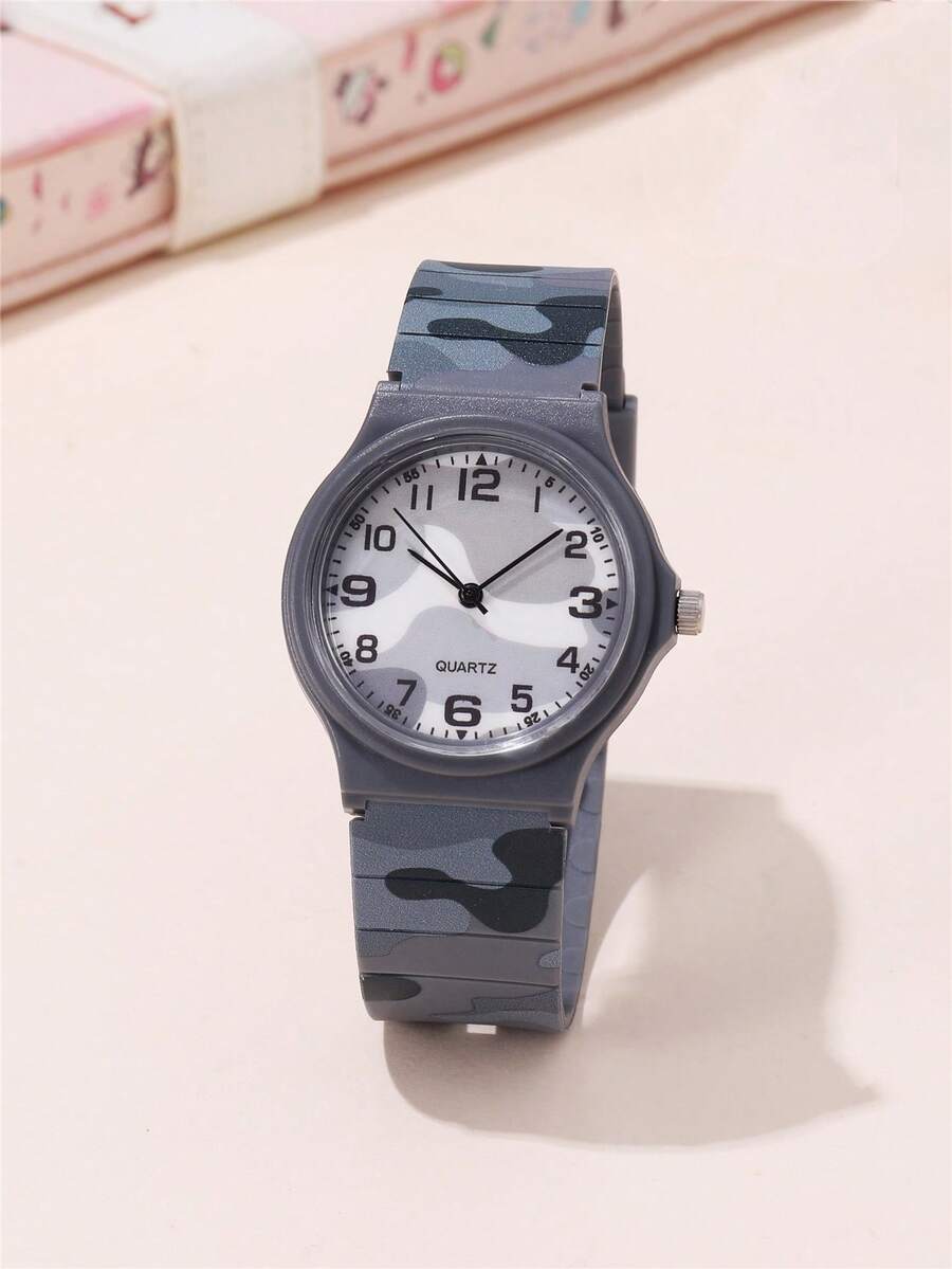 Reloj de cuarzo con estampado de camuflaje para hombres y mujeres, estilo deportivo - Gris - Ver 1