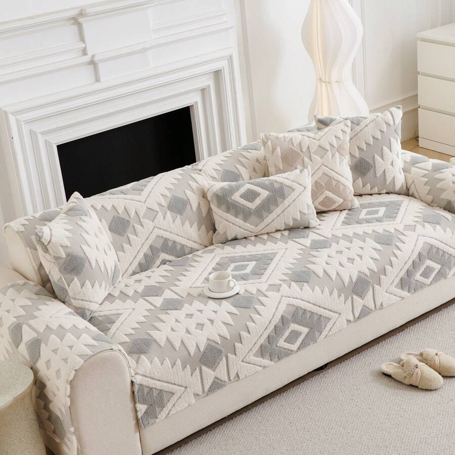 1 pieza Funda de cojín de sofá gruesa de felpa, cálida para otoño/invierno, antipolvo, antitranspirante, protector de sofá antideslizante, lavable a máquina, apta para mascotas, para sofás de 1 a 4 plazas para dormitorio, oficina y sala de estar