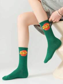 5 Pairs Unisex Mixed Color Letter Pattern Mid-Calf Socks, Streetwear Socks Suitable For Daily Wear