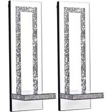 Esconces de vela con cristales y espejo en forma de diamante, Juego de 2 portavelas de pared de plata, Decoración de pared para sala de estar, comedor (Rayas rectangulares (Estilo 4)) - Raya rectangular (estilo 4) - Ver 2
