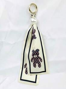 1pc Fashion Scarf Keychain Decor Creative Fabric Phone Case DIY Accessories Women Faux Pearl Handbag Jewelry