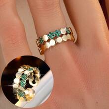 Cubic Zirconia Decor Cuff Ring - Yellow Gold - View 8