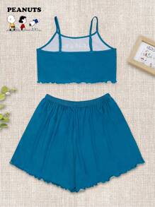 SNOOPY Authorized PEANUTS Snoopy Printed Cami Top & Shorts Sleepwear & Women Summer Cute Leisure Set Outfit