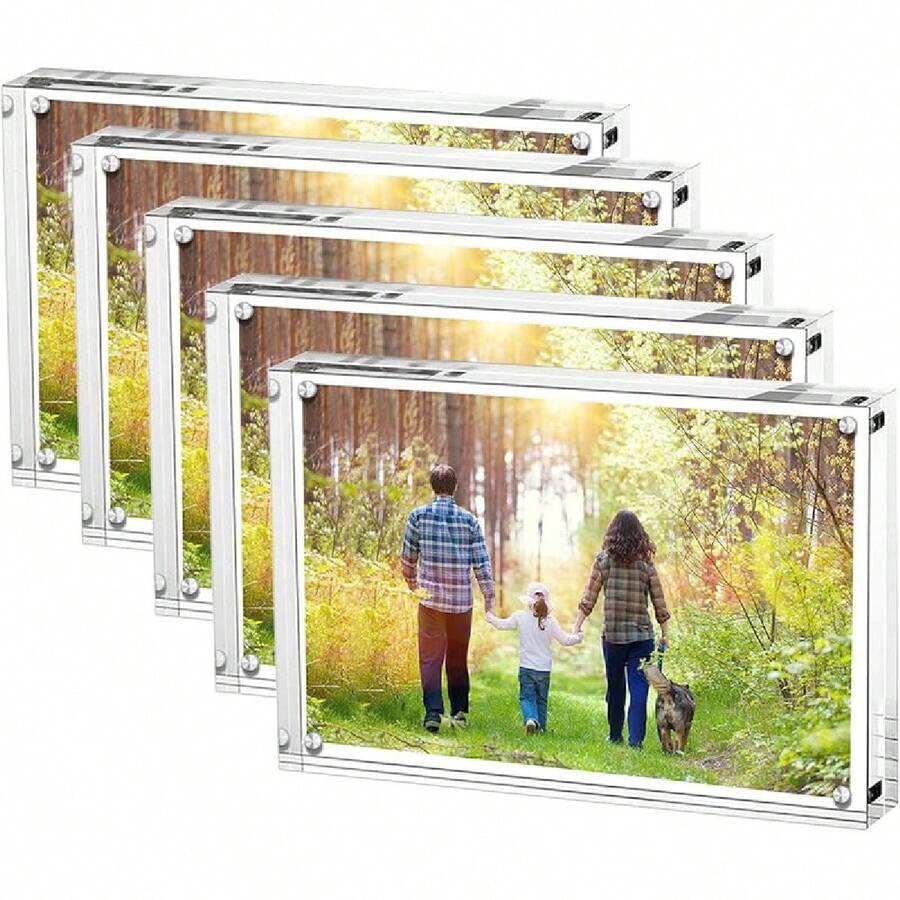 Acrylic Photo Frame 13 X 18 Cm (5 X 7 Inch)-Set Of 5, Double Sided Picture Frame With Magnetic, Clear Frameless Desktop Photo Block - 5 X 7 Inch / 13 X 18 cm - View 1