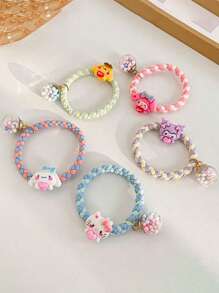 Sanrio Sanrio 2pcs/5pcs Hello Kitty Hair Tie Candy Color Beads High Elastic Hair Accessories Sweet And Cute With Rhinestone Pendants Girls Teenagers Adults Daily Holiday Party Wear Summer Home Bathroom Decoration Fashion Multifunctional Hair Rope