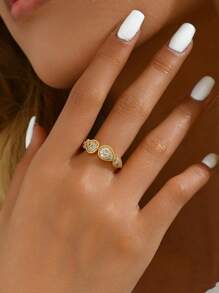1 pieza Anillo de mujer elegante y de lujo con baño de oro y diseño de gota de agua, ideal para uso diario, Día de San Valentín, boda y otras ocasiones