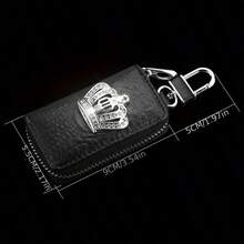 1pc Luxury Crown Faux Leather Keychain Case, Secure Zipper Car Key Holder, Durable Compact Design For Men & Women - Premium Auto Accessories By - Black - View 6
