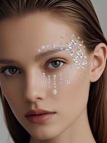 2pcs Rhinestone Studded Eye Makeup Sticker And Tweezers, Shiny Faux Rhinestone 3D Face Jewel Sticker, Suitable For All Seasons, Music Festival, Cosplay, Party, Photography, Daily Accessory (ABS Resin) Halloween - Multicolor - View 4