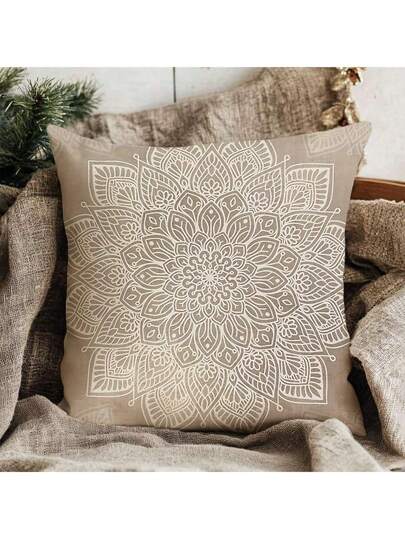 1 غطاء وسادة زخرفي بطراز مندالا الزهري العتيق، مقاس 18 * 18 بوصة، من بوليستر قصير فائق اللين، قابل للغسل بالآلة بسحاب قابل للإزالة، مناسب لديكور المنزل (لا يشمل إدراج الوسادة)