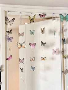 一套DIY蝴蝶花朵挂帘，时尚蝴蝶门帘，波西米亚风人造花门帘，春夏装饰花瓣，活力悬挂花卉装饰，人造花门帘，适用于卧室、客厅、浴室和婚礼装饰 - 彩色 - 查看 8