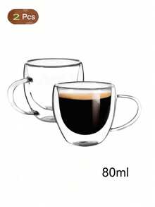 2pcs/6pcs Set Espresso Cups With Handles, 2.8oz Transparent Espresso Cups, 2.5*2.6inch Double Wall Heat-Resistant Glass Cups, Creative Tea Flower Cups, Insulated Water Cups, Espresso Cups, Cold Drink Milk Juice Cups, Mugs, Double Wall Insulated Espresso Cups, Microwave And Dishwasher
