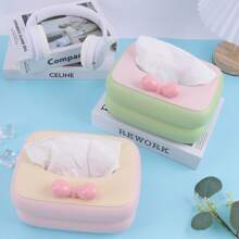 Creative High-End Tissue Box, Living Room Paper Box, Bow Tissue Box, Dopamine Tissue Box, Household Paper Box, Cute Ribbon Spring Tissue Box, Pink, Creamy Yellow, Light Green