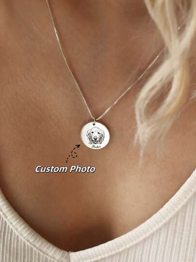 1 st anpassat minimalistiskt personligt halsband med graverat runt foto och husdjursporträtt | Anpassat halsband med ask i rostfritt stål | Minneshalsband med ask och husdjursmotiv | Anpassad gåva | Ögonhalsband | Vänhalsband | Handgjort halsband | Anpassat halsband | Jubileumspresent | Personlig gåva | Present till mamma | Present till flickvän | Minimalistiskt halsband | Födelsedagspresent | Bröllopspresent | Minnesgåva | Anpassat halsband med graverat foto på husdjur