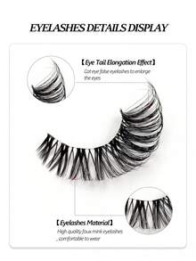 Asiteo 5 Pairs Cluster False Eyelashes, Cat Eye Effect, 20mm Length, Faux Mink Fur Lashes, Fox Eye Lashes, Makeup Eyelash Extensions, Strip Lashes - Black - View 6