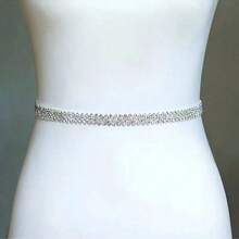 Elegant Large Crystal Waist Chain, Adjustable Silver Metal Sparkly Belly Chain For Women, Body Jewelry Waist Belt Decor For Dress