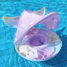 Baby Swimming Pool Float With Canopy Children's Inflatable Floating Raft With Handles Baby Inflatable Swimming Ring With Seat, Suitable For 4-48 Months Infants And Toddlers