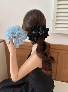 Women's Solid Color 4-Layer Ruched Scrunchie, Soft & Elegant Hair Ring, Hair Tie Scrunchies
