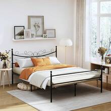 FurnitureR Cama Doble Armazón Cama Metal fácil Montaje con cabecera y pie Cama, Ninguno Funda colchón, Listones Fuertes y Resistentes Negro Colchón 190 * 140 Tatiana - Tatiana Negro - Ver 2