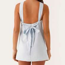 Women Y2K Halter Mini Dress Solid Color/Floral Print Sleeveless Backless Short Dresses Summer Casual Sundress - 藍色 - 查看 5